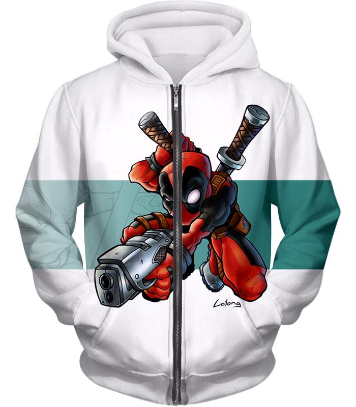 Marvel Comic’s Anti-Hero Deadpool Action White Zip Up Hoodie